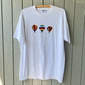 Vintage Jerzees Hot Air Balloon Embroidery White Tee L Heavyweight Blend